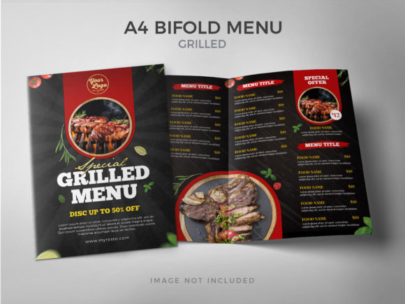 A4 Bifold Special Grilled Food Menu Design Bundle