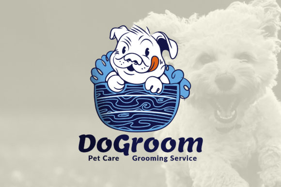 Retro Dog Grooming Service Mascot Logo Design